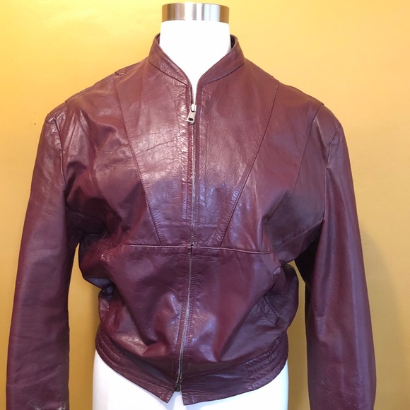D Reir Genuine Leather “Bomber” Jacket - Maroon - Picture 1 of 7